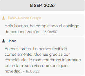 Conversación de chat entre el comprador y el equipo de la promotora