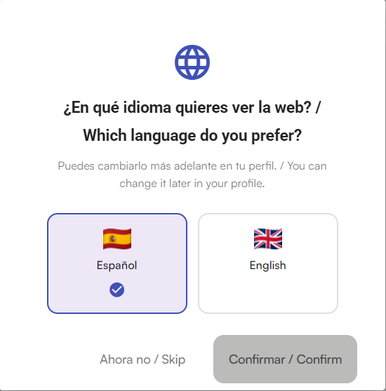 Selector de idioma del portal: español o inglés