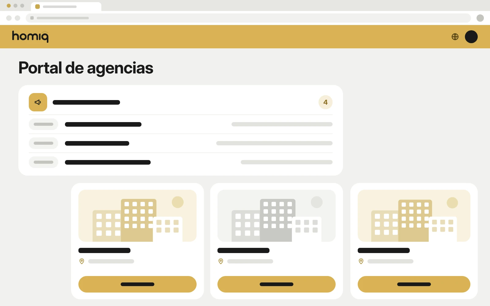 Representación esquemática del portal de agencias con novedades y proyectos