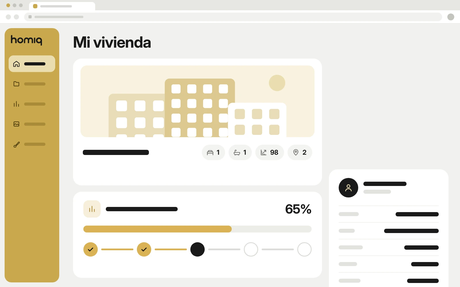 Representación esquemática del área del comprador con su vivienda y el avance de la obra