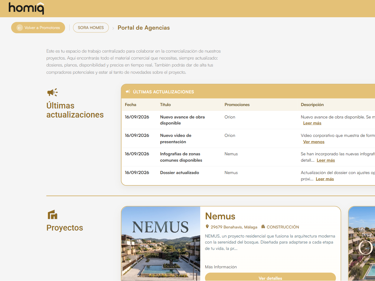 Portal de agencias con las últimas actualizaciones y los proyectos disponibles