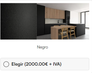 Opción «Negro» del catálogo de personalización, con su coste
